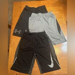Lot of 3 pairs Boys athletic shorts L- 2 Nike, 1 Under Armour